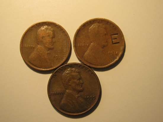 US Coins: 1914, 1931& 1955 Wheat Pennies