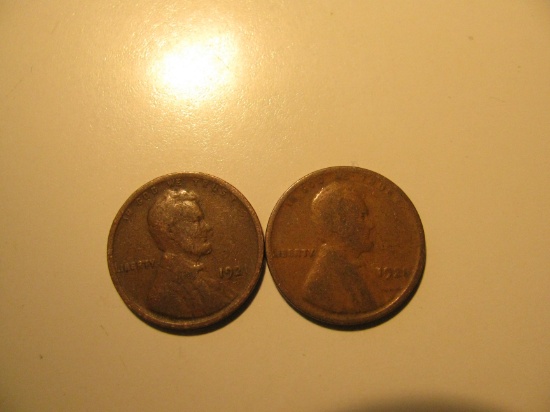 US Coins: 2x1921 Wheat pennies