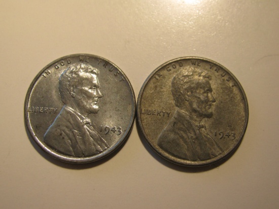 US Coins: 2x 1943 Steel pennies