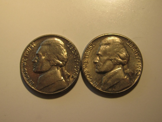 US Coins: 2x1962-D BU/Clean 5 Cents