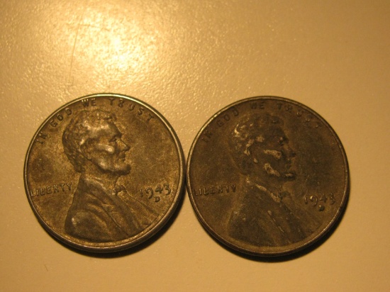 US Coins 2x 1943-D Steel pennies