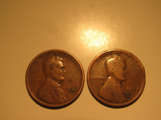 US Coins: 2x1923 Wheat Pennies