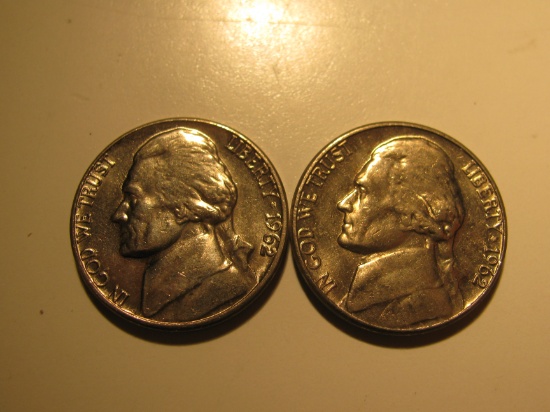 US Coins: 2x1962-D BU/Clean 5 Cents