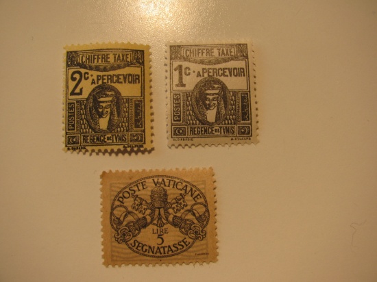 2 French Tunisia & 1 Vatican Unused Stamp(s)