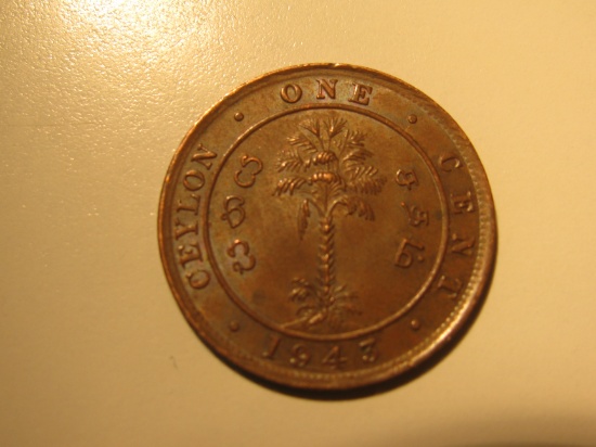 1943 (WWII) British Colony Ceylon 1 Cent