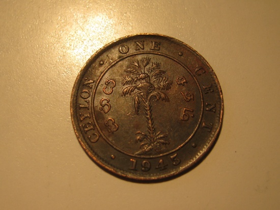 1945 (WWII) British Colony Ceylon 1 Cent
