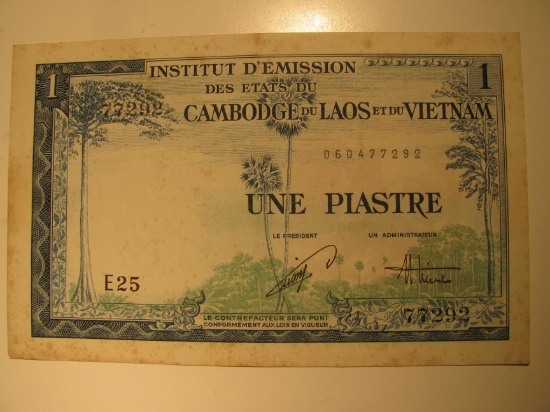 1954 French Indochina 1 Piastre