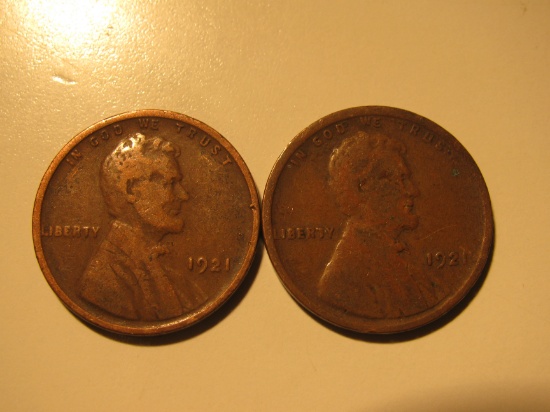 US Coins: 2x1921 Wheat pennies