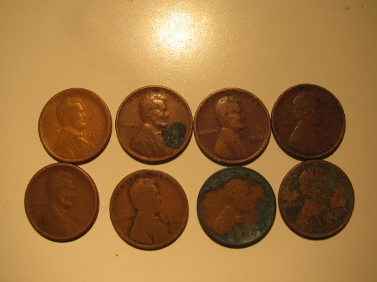 US Coins: 8xWheat pennies with partial dates