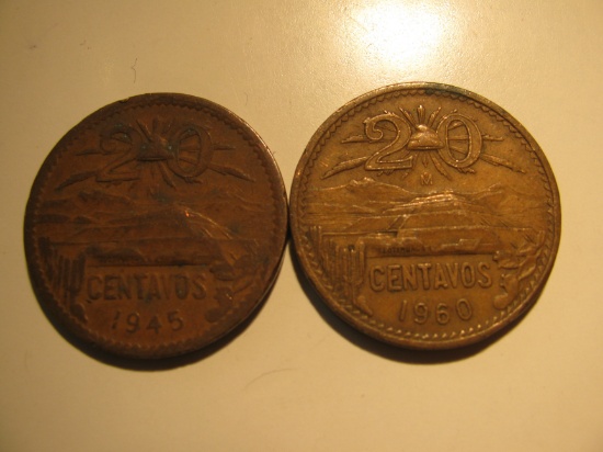 Foreign Coins: 1945 & 1960 Mexico 20 Centavos