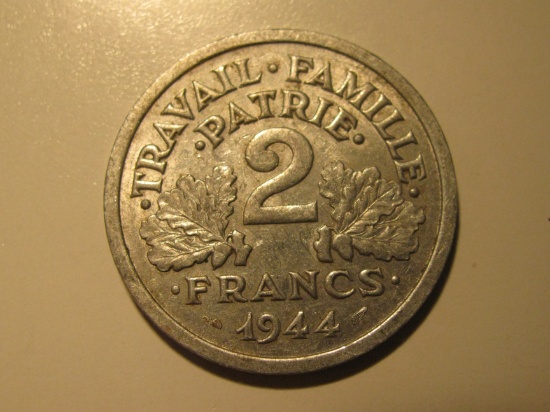 Foreign Coins: WWII 1944 France 2 Franc