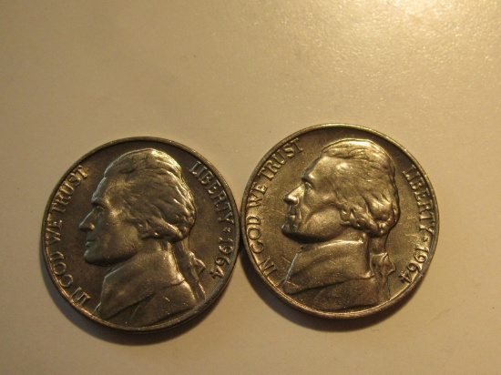 US Coins: 2x1964 BU/Clean 5 Cents