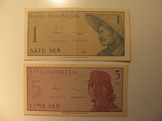 Foreign Currency:  1964 Indonesia 1 & 5 Sens