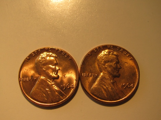 US Coins: 2xBU/Clean 1964 pennies