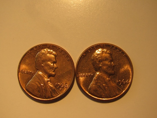 US Coins: 2xBU/Clean 1964-D pennies