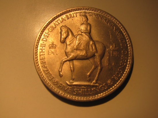 1953 Queen Elizabeth II Coronation 5 Shillings memorial big coin