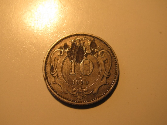 Foreign Coins: 1893 Austro / Hungary  10 Heller