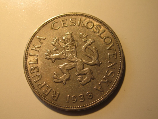 Foreign Coins: 1938 Communist Czechoslovakia 5 Koruna