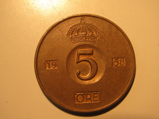 Foreign Coins: Sweden 1958 5 Ore