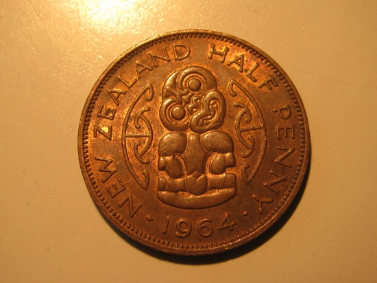 Foreign Coins:  1964 New Zealand 1/2 Penny