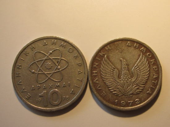 Foreign Coins: Greece 1973 5 & 1978 10 Drachmas