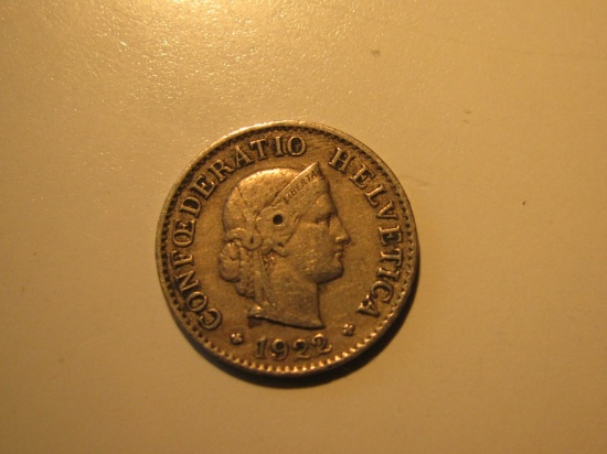 Foreign Coins: 1922 Switzerland 5 Rappen