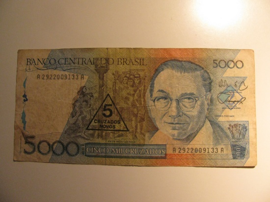 Foreign Currency: Brazil 5,000 Cruzados