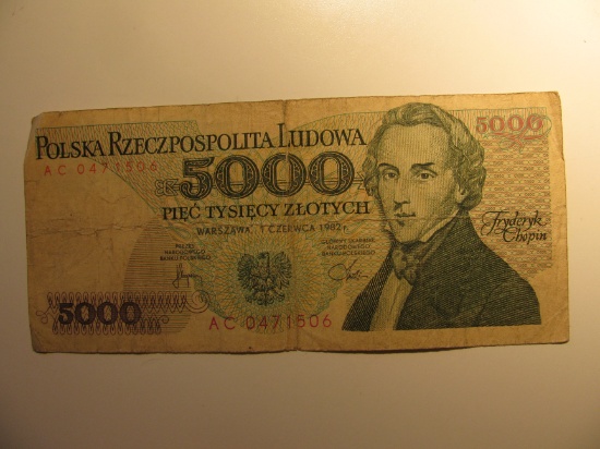 Foreign Currency: 1982 Poland 5,000 Zlotych