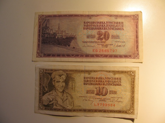 Foreign Currency: Yugoslavia 1965 10 & 1981 20 Dinars