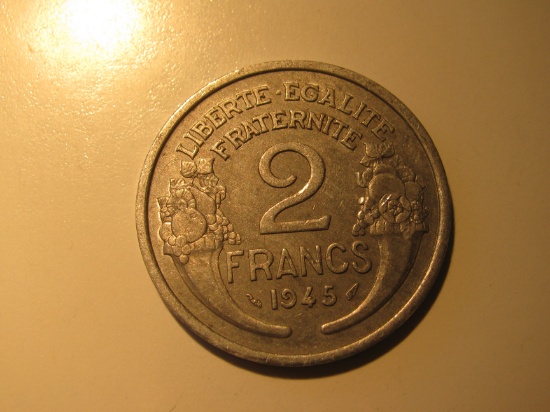 Foreign Coins: WWII 1945 France 2 Franc