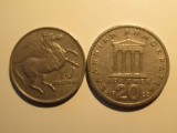 Foreign Coins:  Greece 1973 10 & 1982 20 Drachmas