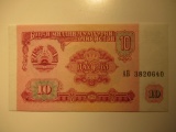 Foreign Currency: Tajikistan 10 Rubels (Crisp)
