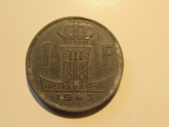 Foreign Coins:  1943 (WWII) Occupied Belgium 1 Franc