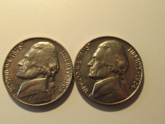 US Coins: 2x1964 BU/Clean 5 Cents