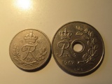Foreign Coins: Denmark  1950 10 & 1967 25 Ores