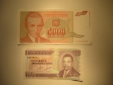 Foreign Currency: Burundi 100 Ijana (UNC) & 1993 Yugoslavia 5,000 Dinara
