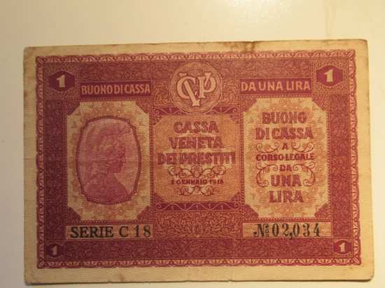 1918 (WWI) Austro Hungaria Occupied Italy 1 Lira