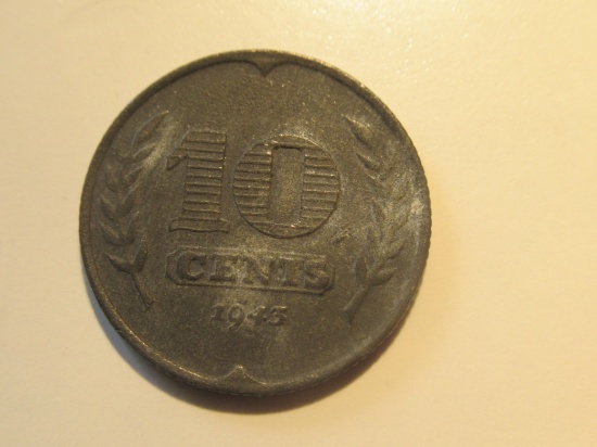 Foreign Coins: 1943 (WWII) Occupied Netherlands 10, Cents