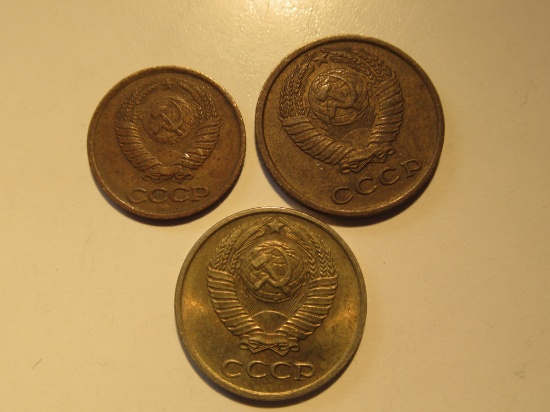 Foreign Coins:  USSR  1, 2  & 10  Kopeks