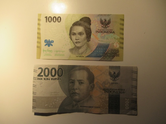 Foreign Currency: Indonesia 1,000 (Crisp)  & 2,000 Rupiah notes