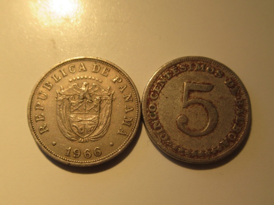 Foreign Coins: 1966 & 19870 Panama 5 Centismos