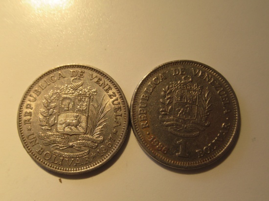 Foreign Coins: 1967 & 1977 Venezuela 1 Bolivars