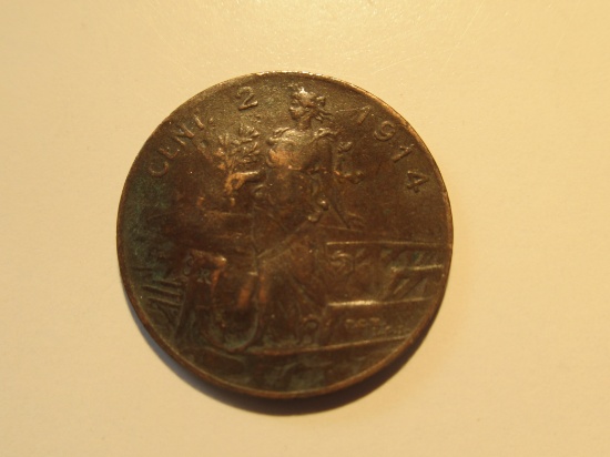 Foreign Coins: 1914 (WWI)  Italy 2 Centesimo
