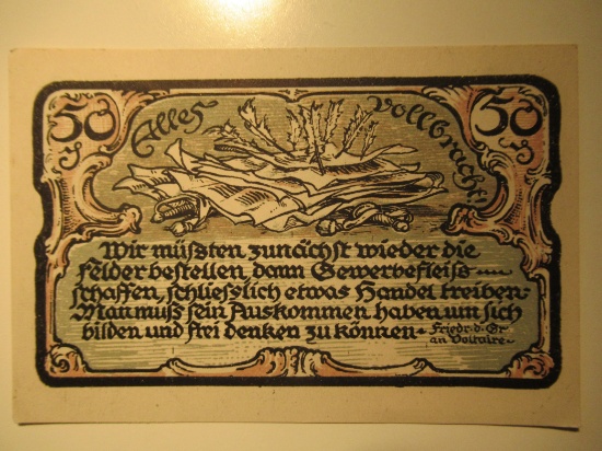 Foreign Currency: 1921 Germany 50 Pfennig Notgeld (UNC)