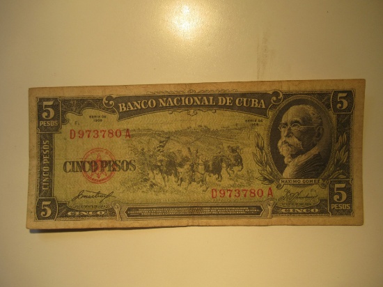 Foreign Currency: 1958 Cuba 5 Pesos