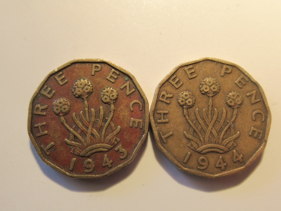 Foreign Coins: 1943, 48 & 49 Great Britain 6 Pences