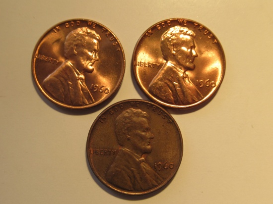 US Coins: 3xBU/Clean 1960 pennies