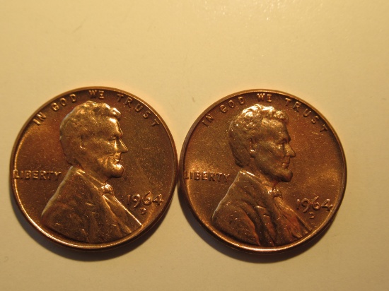 US Coins: 2xBU/Clean 1964-D pennies