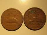 Foreign Coins: 1944 & 1965 Mexico 20 Centavos