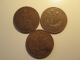 Foreign Coins: Great Britain 1921, 1947 & 1963 1/2 Pennies